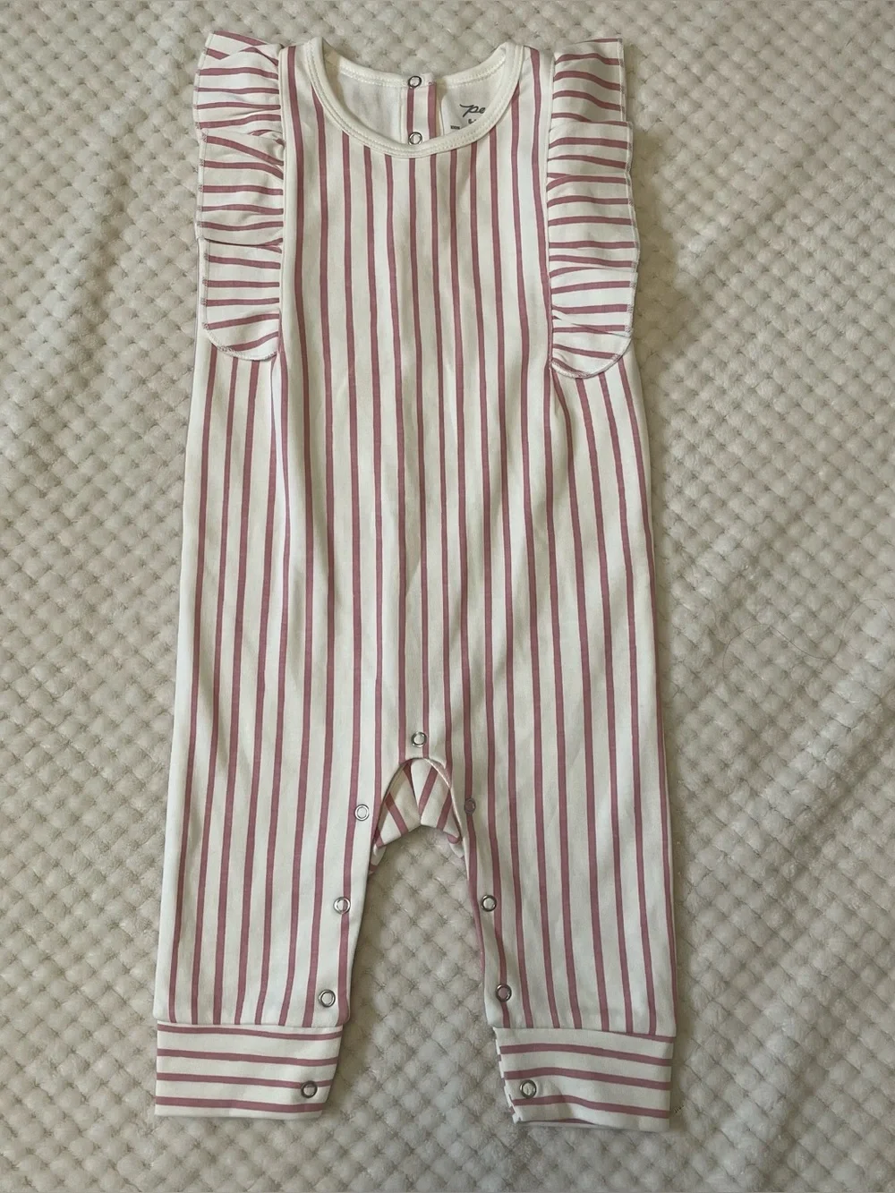 Pehr Striped Pink & White Ruffle-Sleeve One-Piece 6-12 months